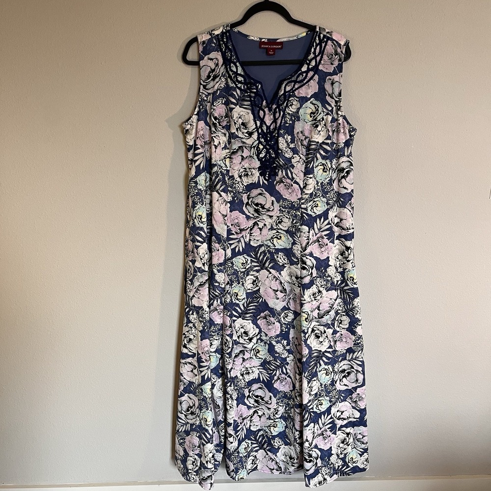 Jessica London Sleeveless Midi/Maxi Dress Size 16 Embroidered Floral summer
